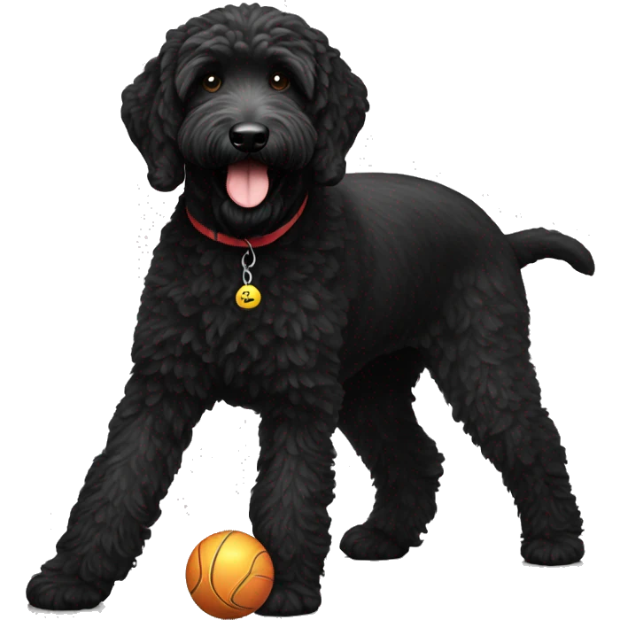 Black labradoodle with ball  emoji