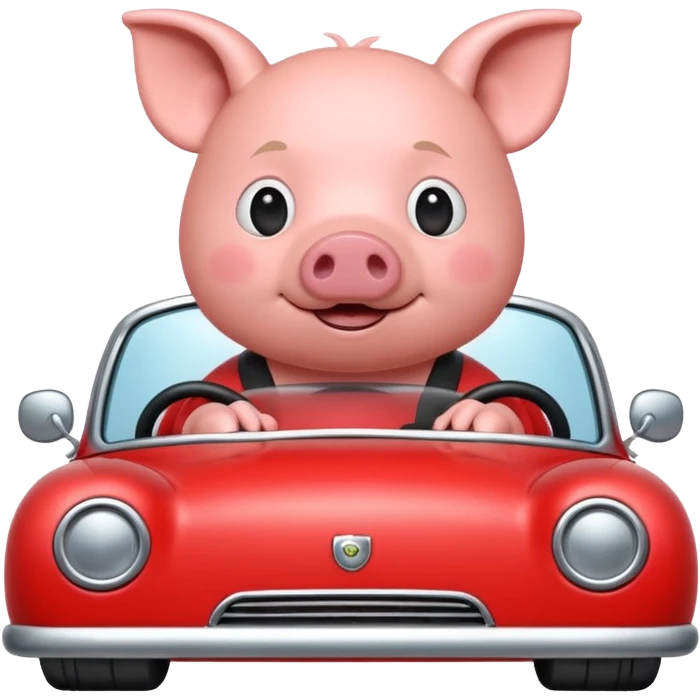 A cute pig driving a red car  emoji