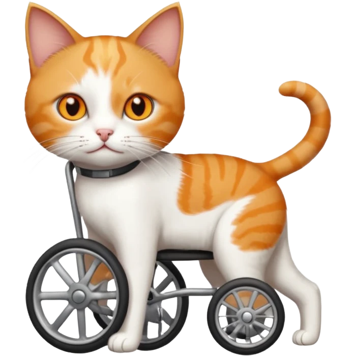 full body small short hair ginger and white cat with orange eyes walking in a wheelchair for cats emoji