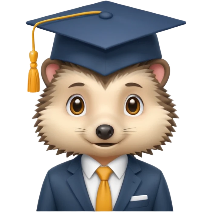 A hedgehog student dressed in a suit and wearing a square academic cap. emoji