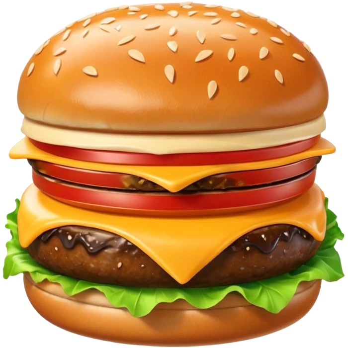 A cute 3D emoji-style burger with glossy finish, shiny bun with sesame seeds, melted cheese, fresh lettuce, smooth cartoon design, soft lighting, clean background, high-quality modern emoji look. emoji
