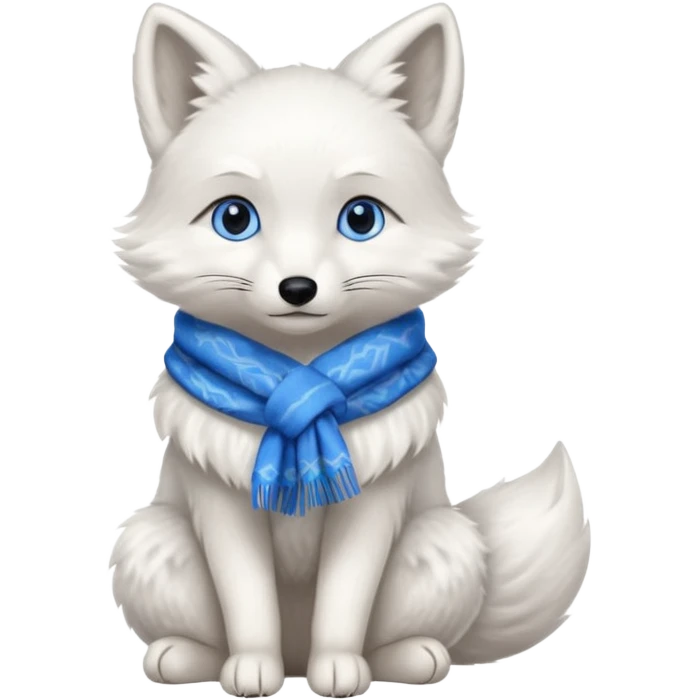 a white fox with blue eyes wearing a blue scarf in a sitting pose emoji