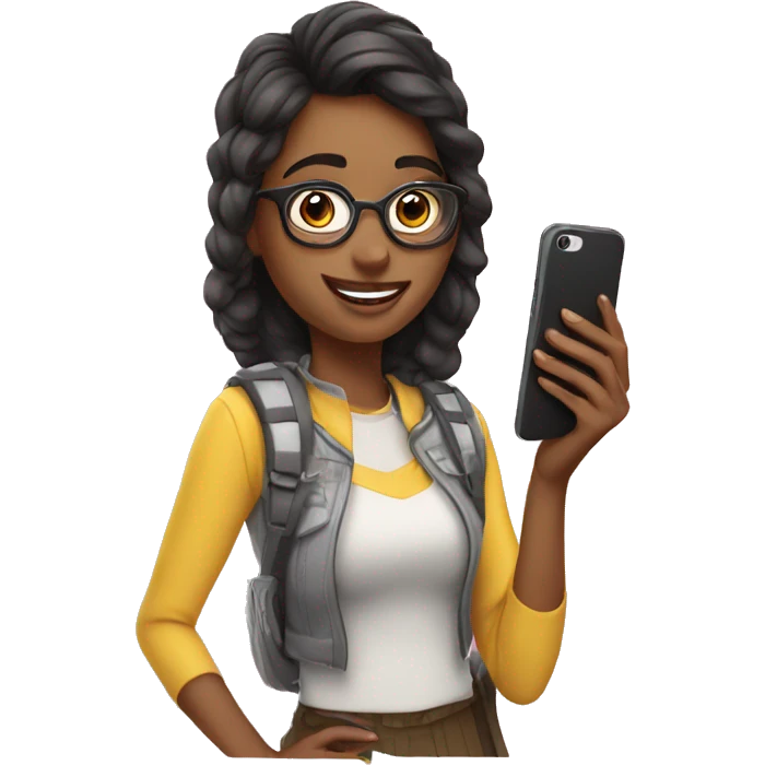 girl taking selfie with phone nerd emoji