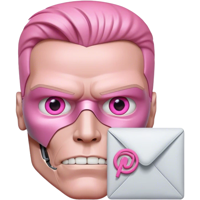 schwarzenegger-looking human pink terminator whit one eye representing email envelope emoji