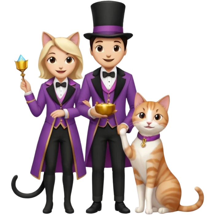 magician couple and their pet cat emoji
