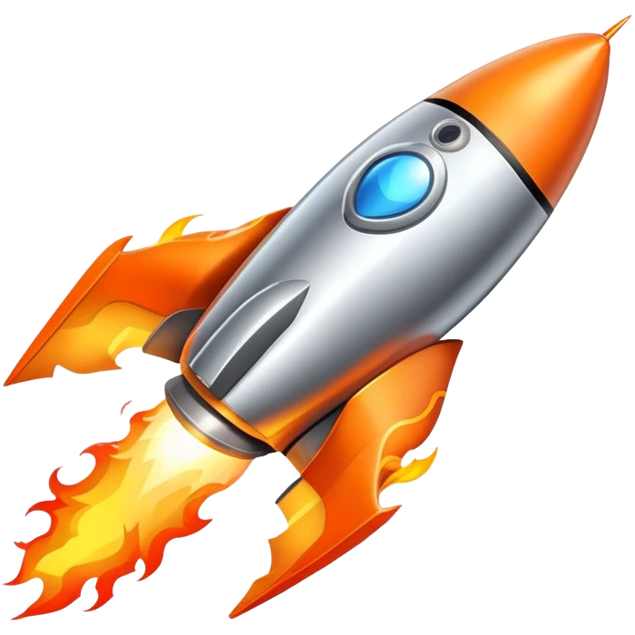 Mini spaceship blasting off with fire emoji
