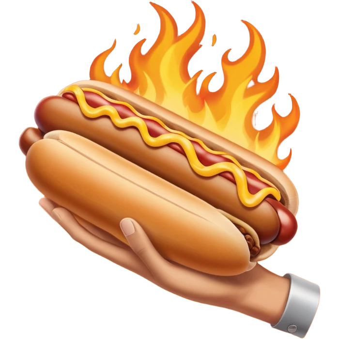 Hand Holding a Flaming Hotdog emoji