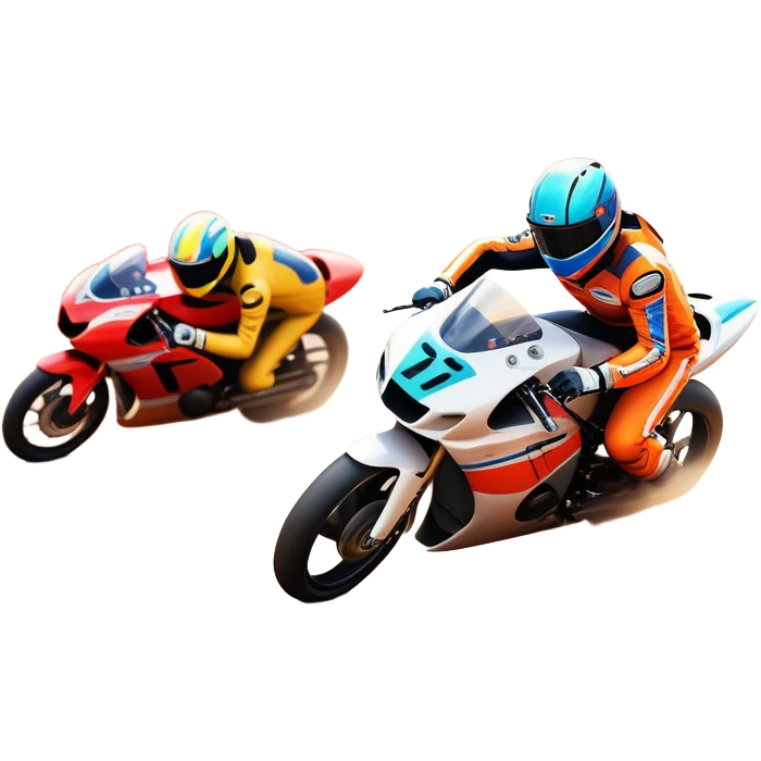 A sleek racing car and motorcycle speeding on a track, leaving a trail of dust behind. The scene captures the thrill of high-speed competition, with blurred motion and vibrant colors, highlighting the dynamic energy of motorsport. emoji