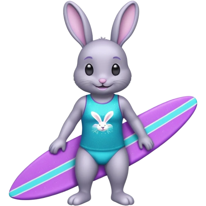 Glitter happy gray bunny purple cian surf emoji