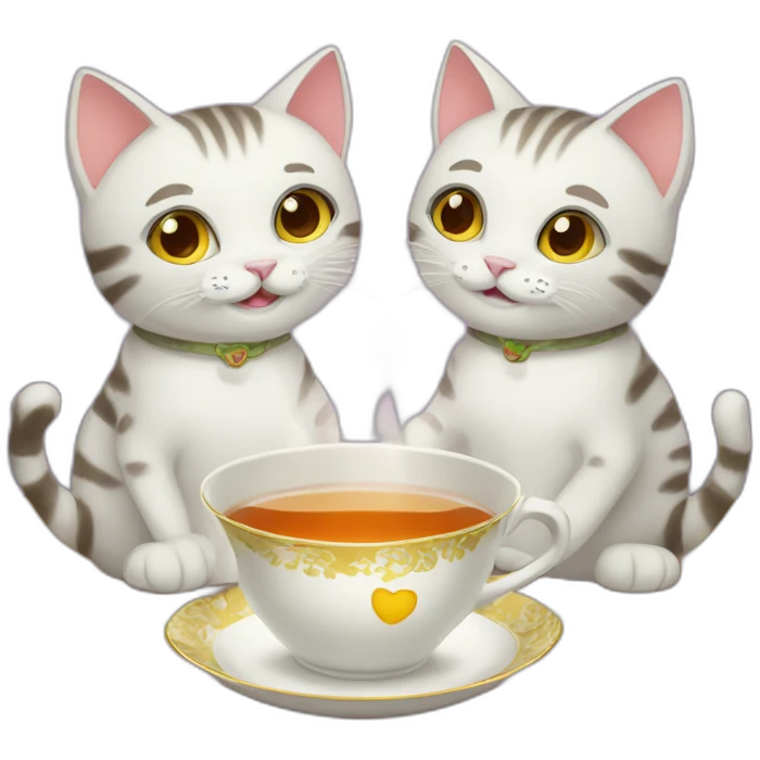 Two cats drink tea emoji