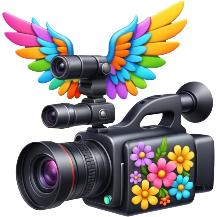 Video camera with elements 1-2 of others emoji( flowers, wings and etc) emoji