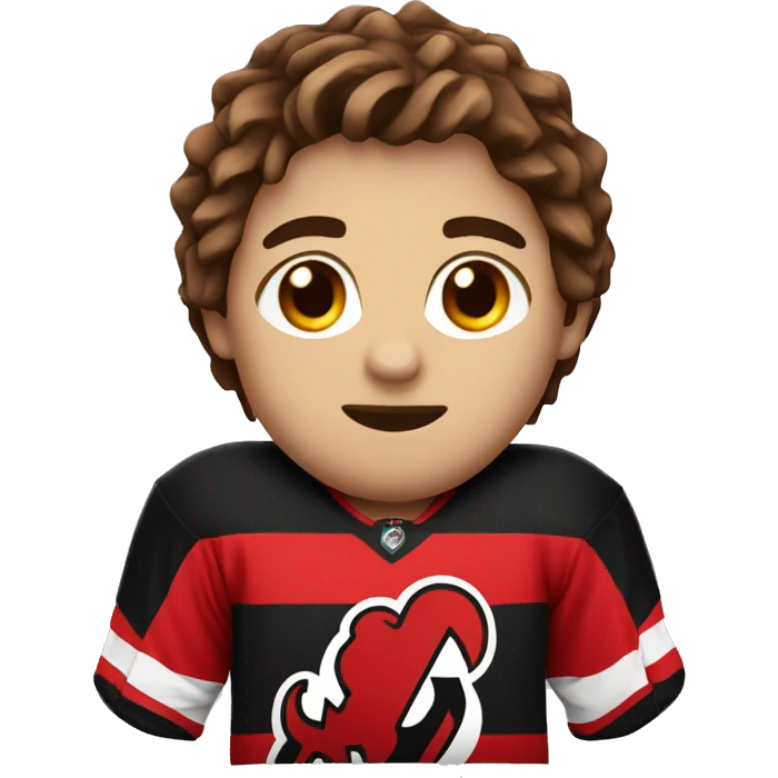 brown hair hockey player with devils jersey emoji
