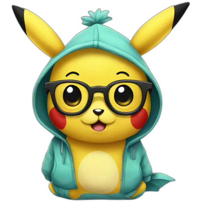 sick pickachu with round glasses emoji