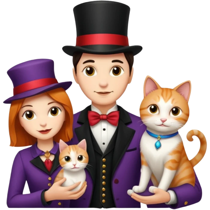 magician couple and their pet cat emoji