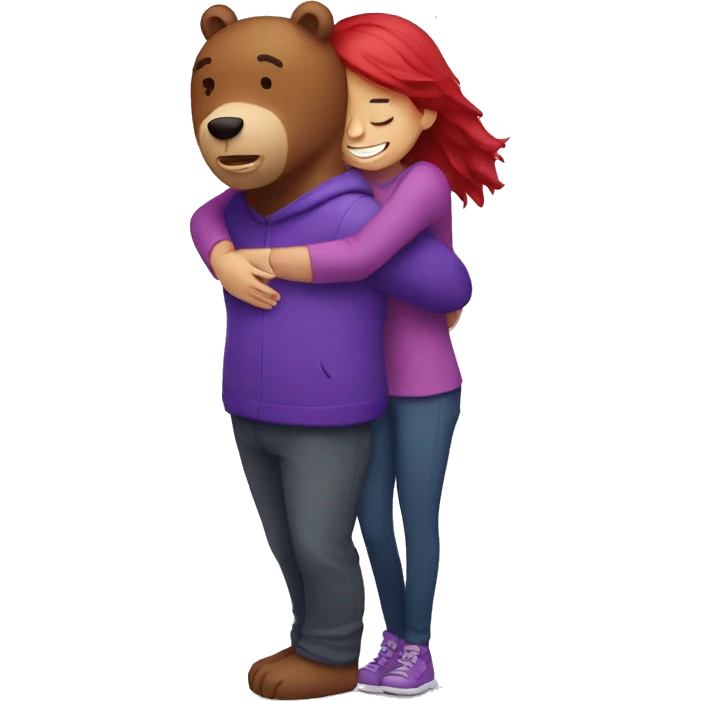Bear hug with a purple-red haired girl emoji