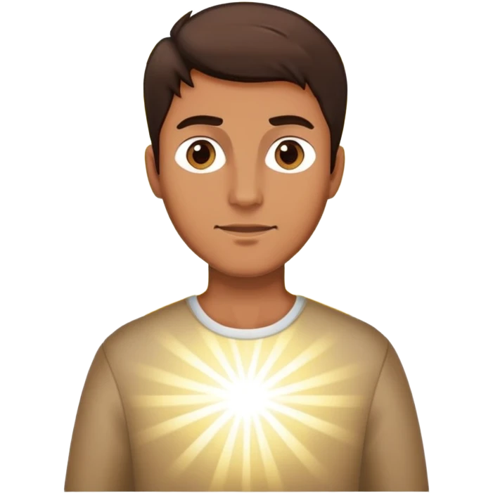 Brunette man standing with rays of light emoji