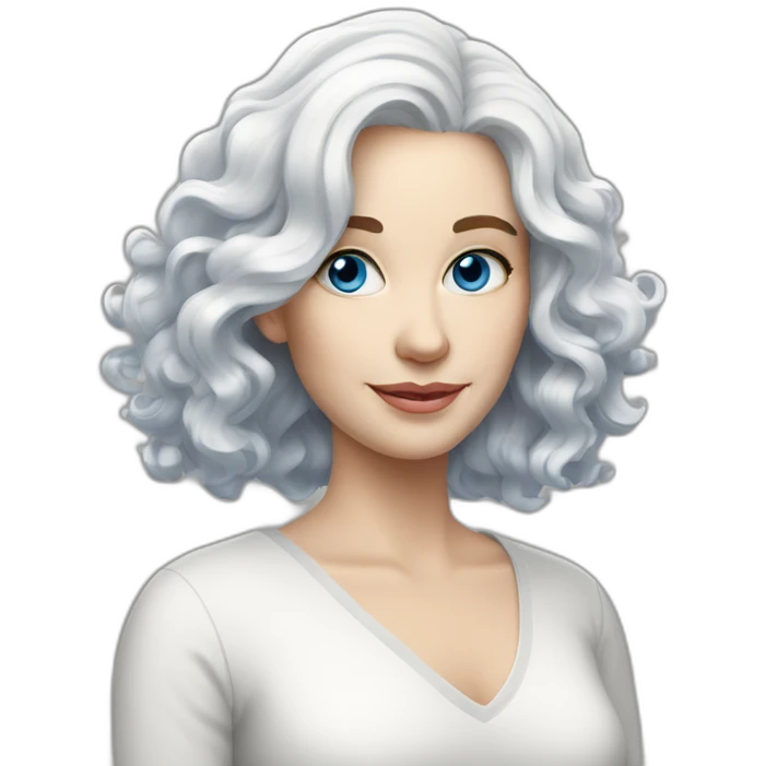 White wavy hair, white woman, 56 years, big blue eyes emoji