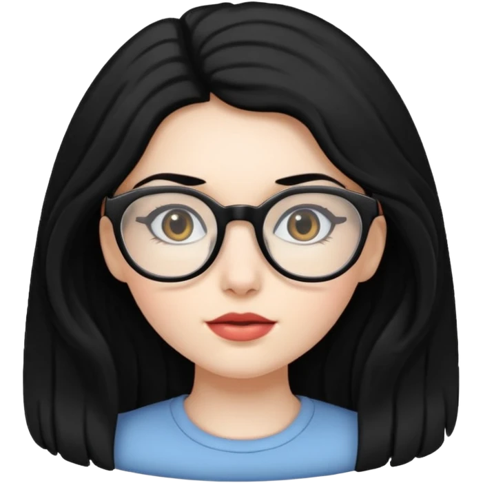 Pale girl with big black hair and glasses  emoji