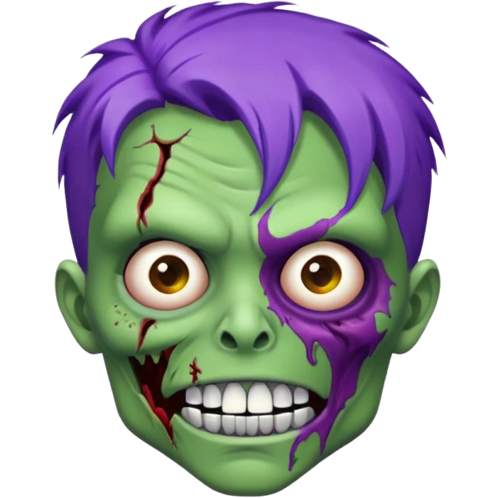 Zumbi verde com dentes prata e cabelo roxo emoji