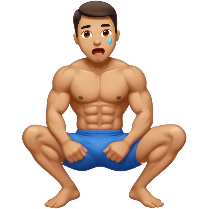Man's muscle flushing sweat tongue floor emoji