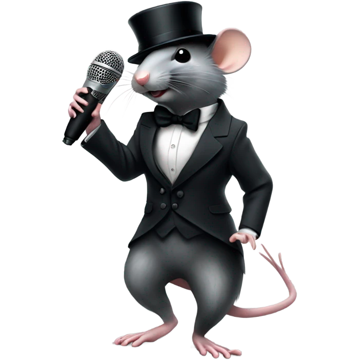rat in suit with top hat and microphone doing a moonwalk  emoji