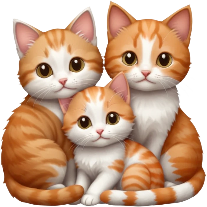 3 tiny kittens cuddling together all different colours, the first one is grey and white, the second is ginger and white and the third is brown tabby and white emoji