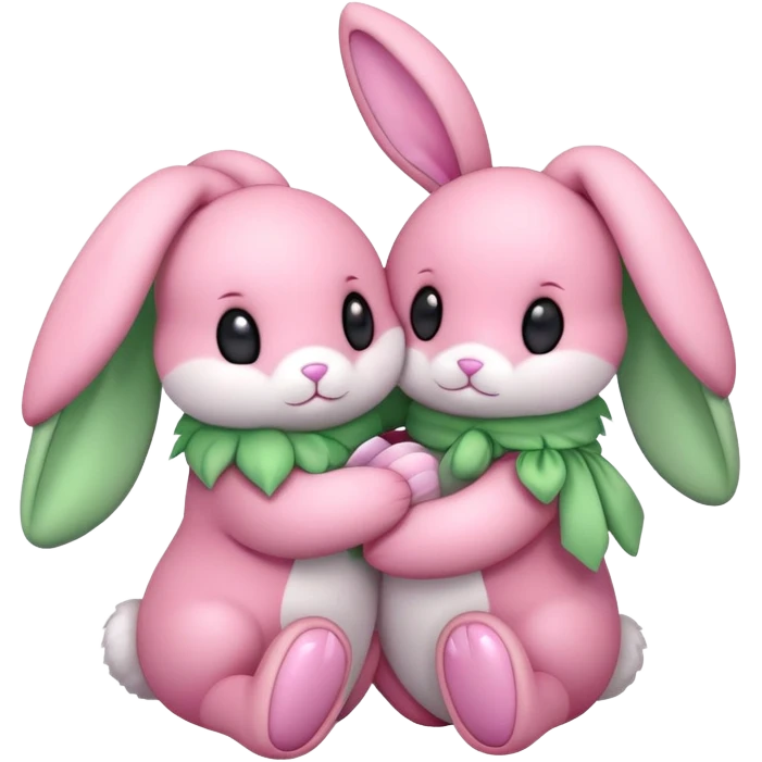 Pink bunny Plushie and Green Bunny Plushy Hugging each other emoji