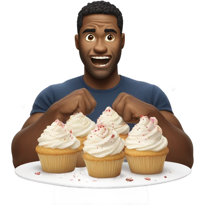 man destroying cupcakes with his hands emoji