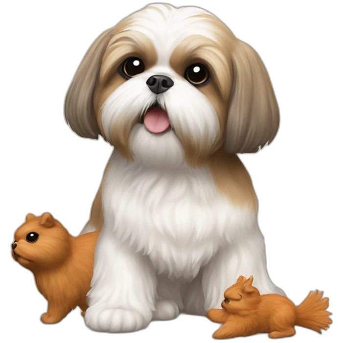 Shih tzu playing with squirrel toy emoji