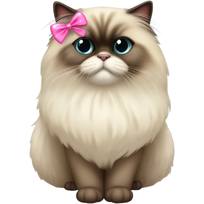 himalayan cat with a siamiese appearance,has heart eyes and  wearing a pink sparkly bow emoji