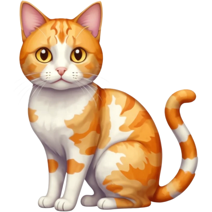full body anxious looking colourful light calico tabby cat with large patchy patterns emoji