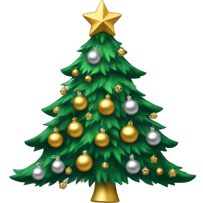 Green Christmas tree with 20 gold and silver ornaments emoji