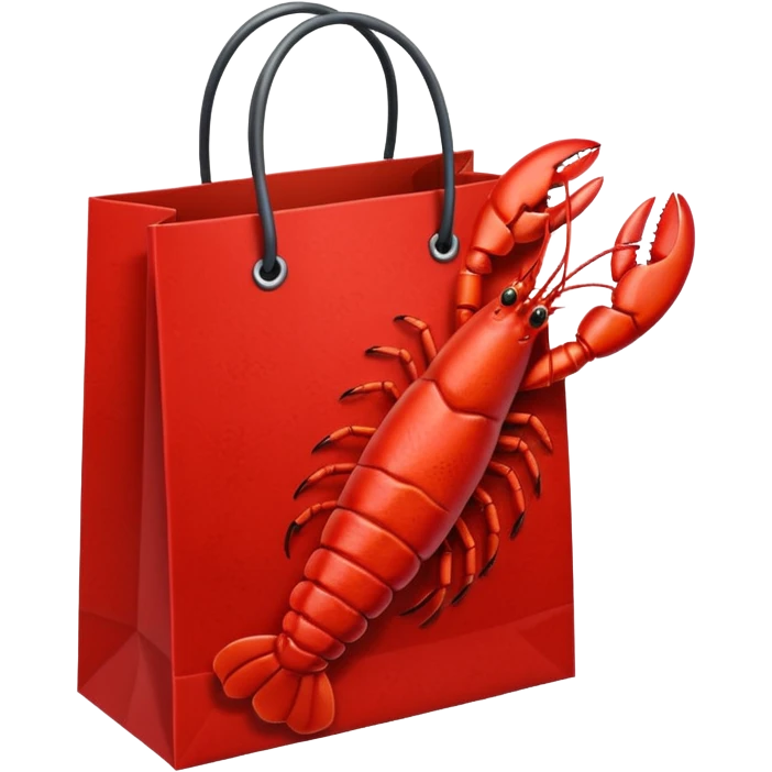 Gift bag with a lobster claw sticking out emoji