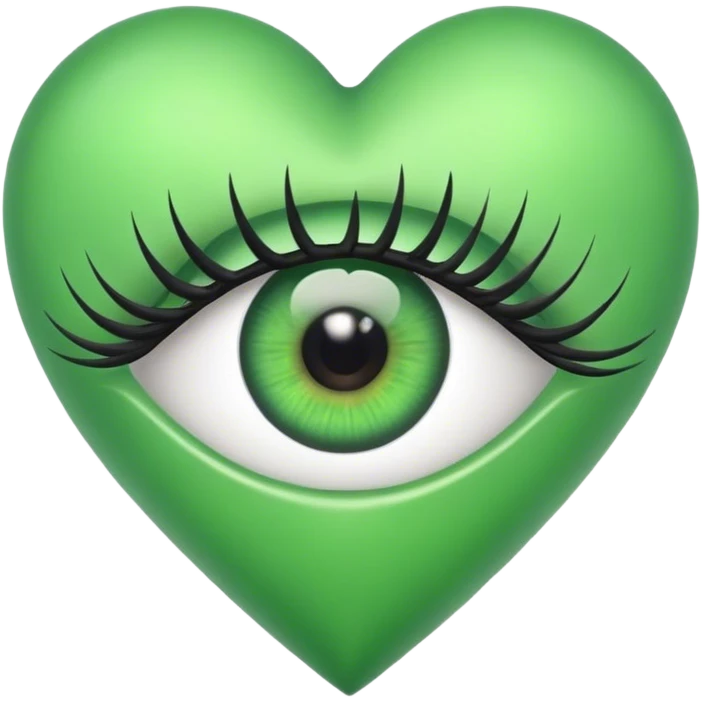 Eye with eyelashes inside green heart emoji