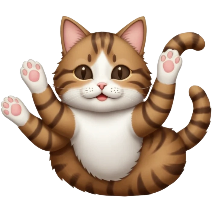 dark brown tabby and white cat in funny positions upside down with eyes closed emoji