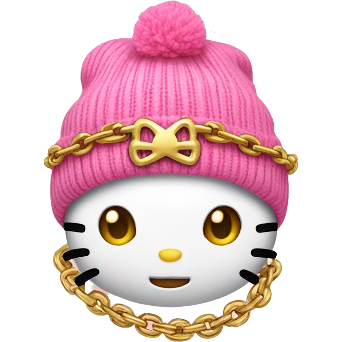 hello kitty with gold chains and a pink beanie  emoji