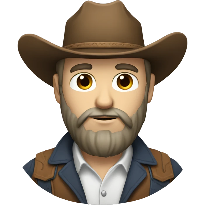 White skinned cowboy with a beard studying emoji