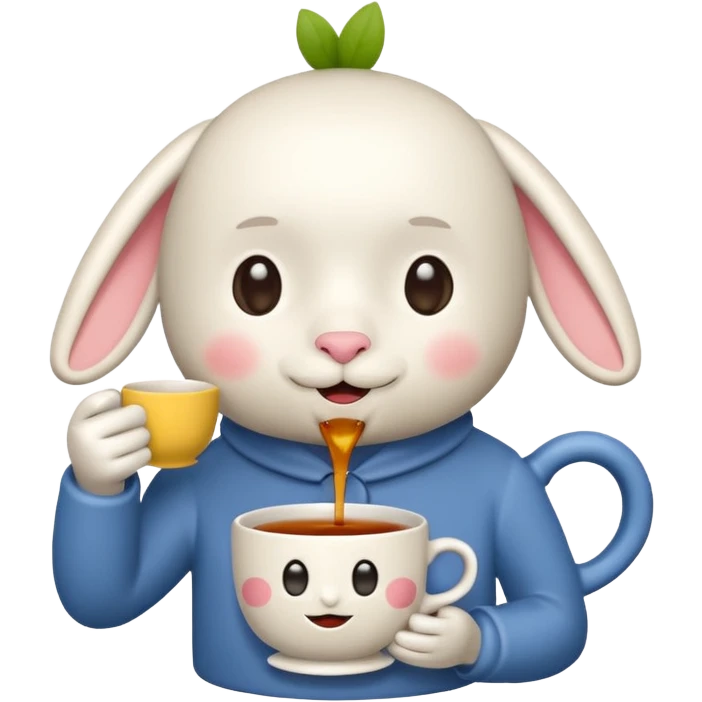 Labubu character drinking tea, simple and expressive emoji
