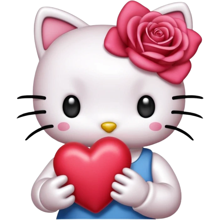 Hello kitty qui fait un bisous avec un cœur rose emoji | AI Emoji Generator