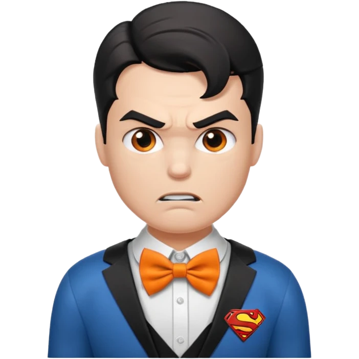 a superman with organe bow tie, angry emoji