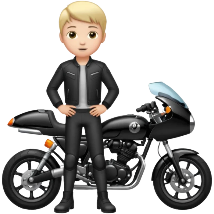 A boy stand with Motorbike emoji