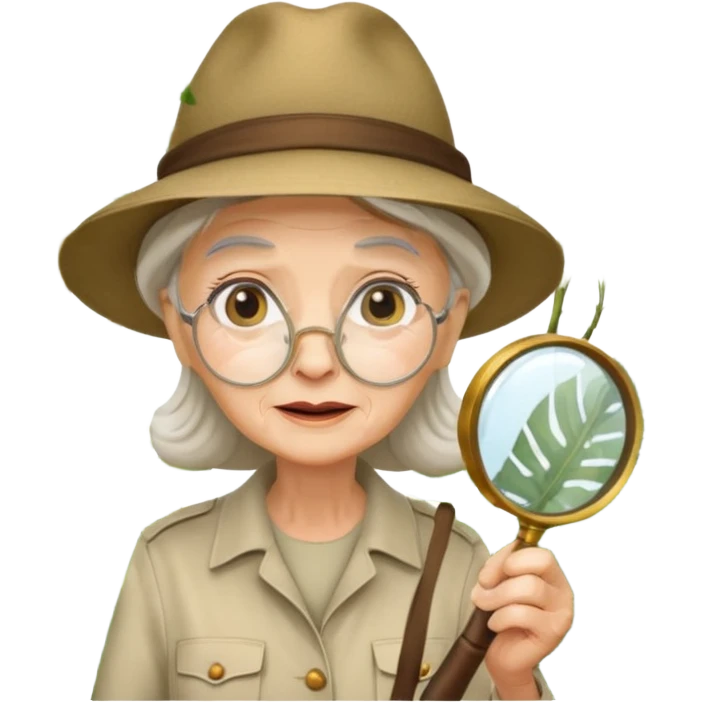 an old woman with jungle and magnifying glass emoji