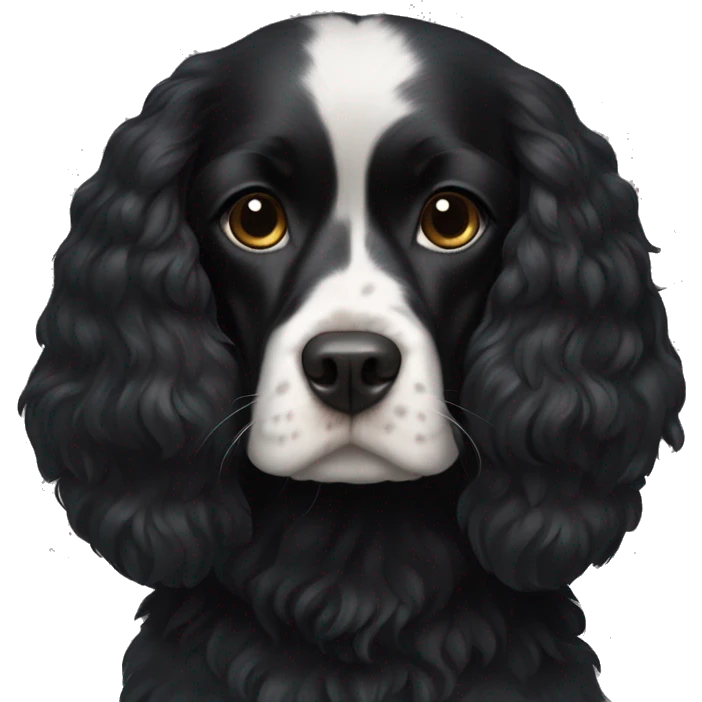 Small completely black king spaniel with black fur on his whole face and white fur on chest emoji