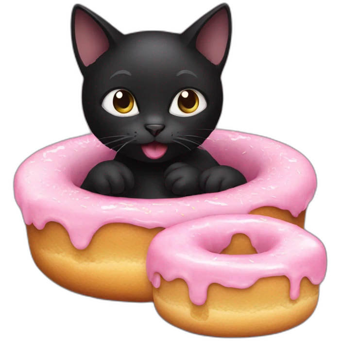 black cat eating 🍩 emoji