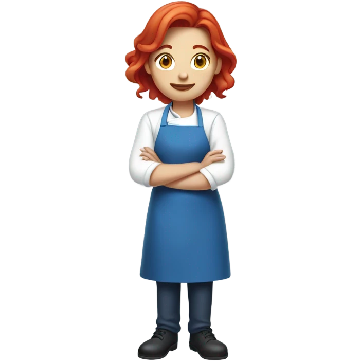 A girl chef with red hair blue clothe and white face..  emoji