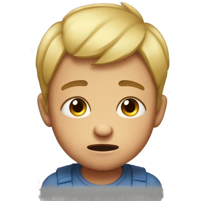 weak small boy with no muscles crying tears in his eyes emoji