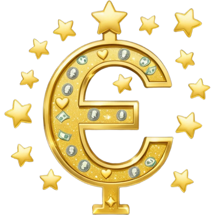 money sign with stars and hearts and sparkles emoji