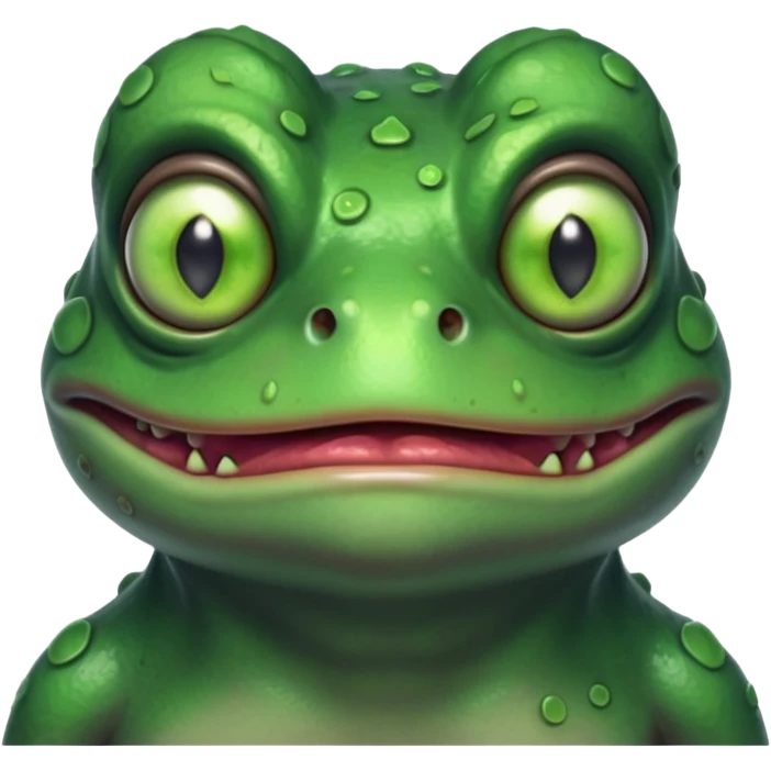zombie frog portrait, head and shoulders only, slimy undead skin, glowing green eyes, funny creepy look, 3D cartoon, mobile game icon style, clean background, no text, no watermark
 emoji