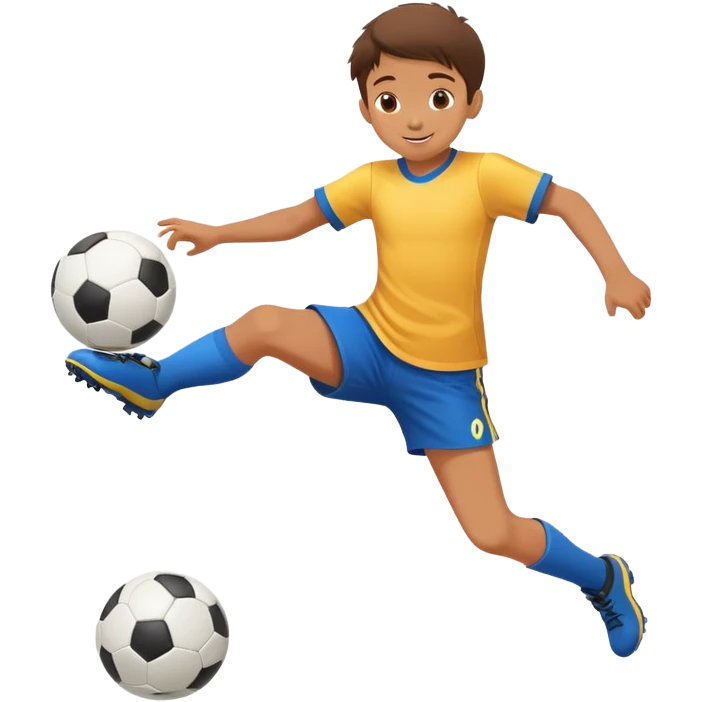 child kicking a ball, cheerful and energetic, motion lines to show action emoji