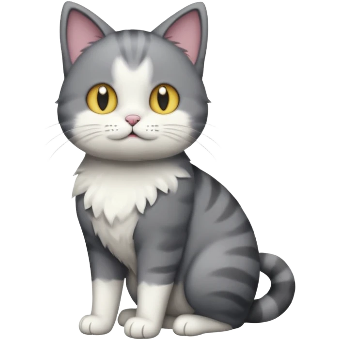 full body derpy looking large short hair dark grey and white cat emoji